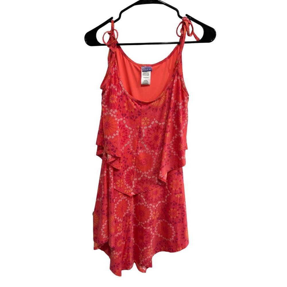 Coco Rave Womens Colorful Floral Ruffle Romper Shorts Size L Red Orange